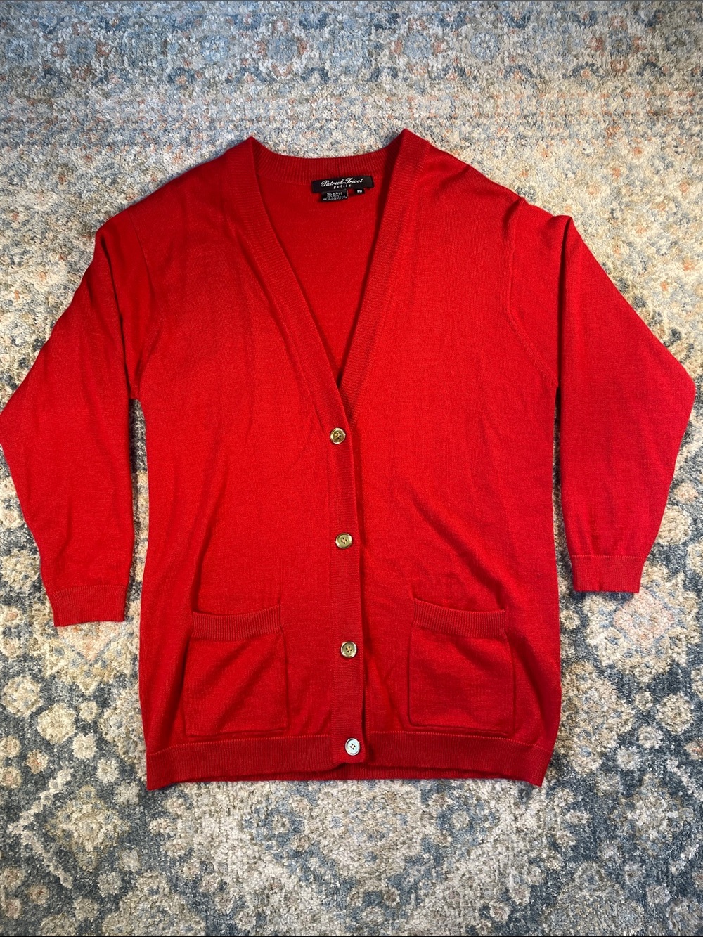 Vintage Patrick Tricot Petite Red Button-Front Women's Cardigan